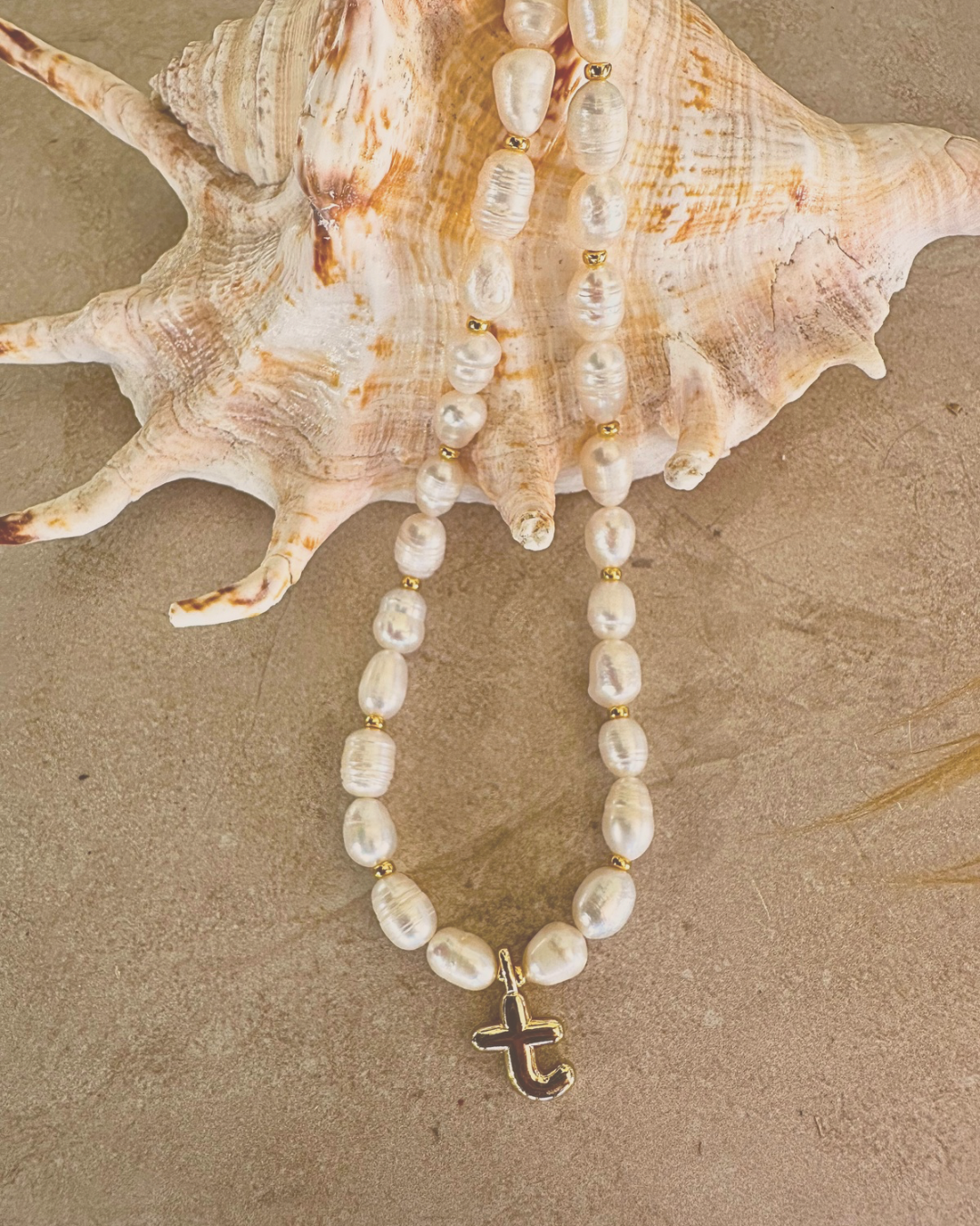 Cherrie pearl initial necklace